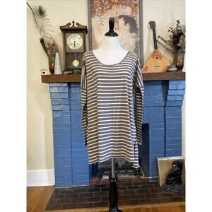 Free People Beach Two Body Corps Deux Striped Oversized Tunic Top Long Sleeve OS